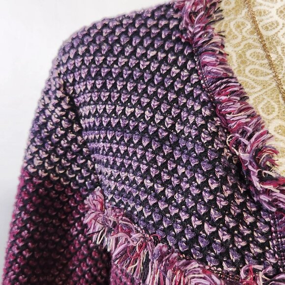 Chico's Women's SZ 3P/XL Purple Textured Tweed Long Sleeve Open Front Jacket - Picture 4 of 14